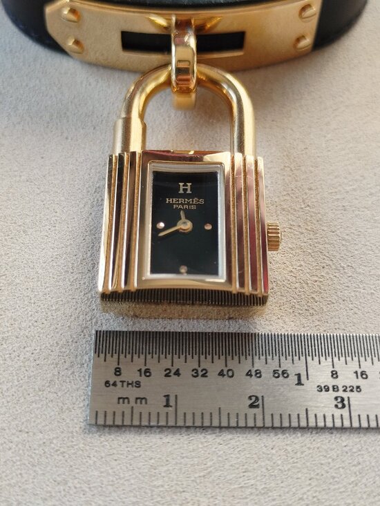 Hermes Kelly Padlock Watch Quartz 18k Yellow Gold Black Dial Leather Bracelet main image 7
